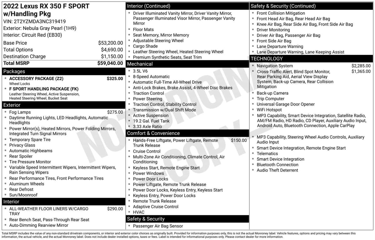 2022 Lexus RX 350 350 F Sport Handling