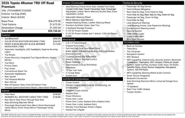2026 Toyota 4Runner Trd Off-Road Premium
