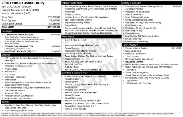 2026 Lexus RX 450h+ Luxury